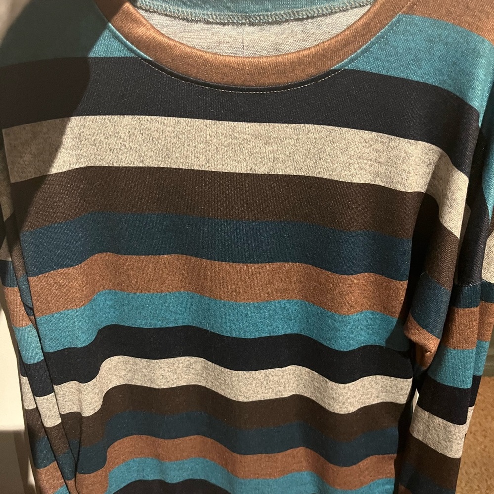Entro Size M, Teal and Camel Striped Long Sleeve